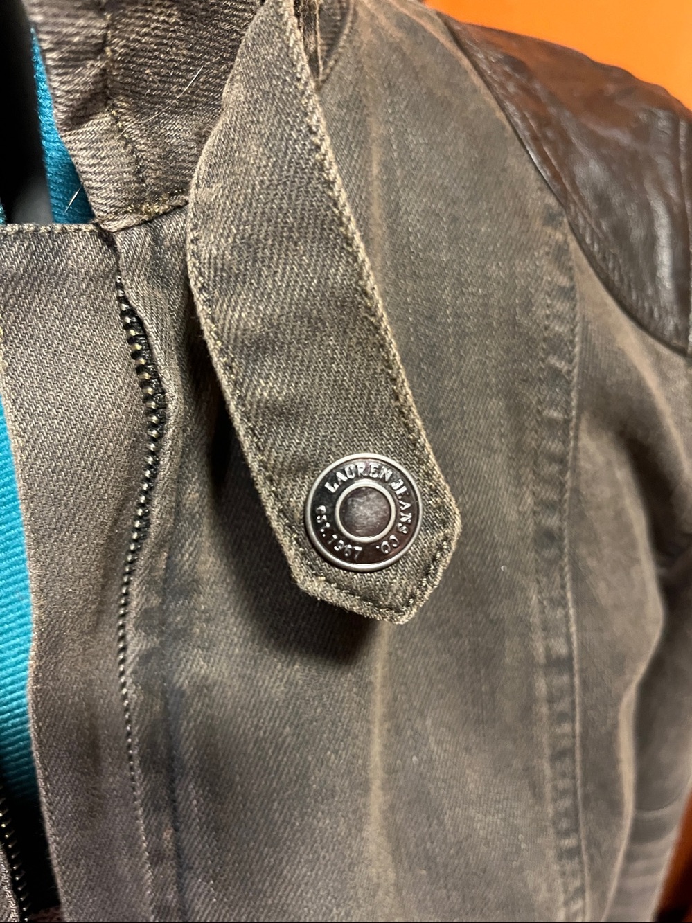 Ralph Lauren green label denim jacket with leather trim. - Picture 2 of 5